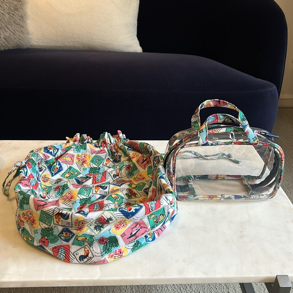 Vera Bradley cosmetic bag and matching larger draw string bag